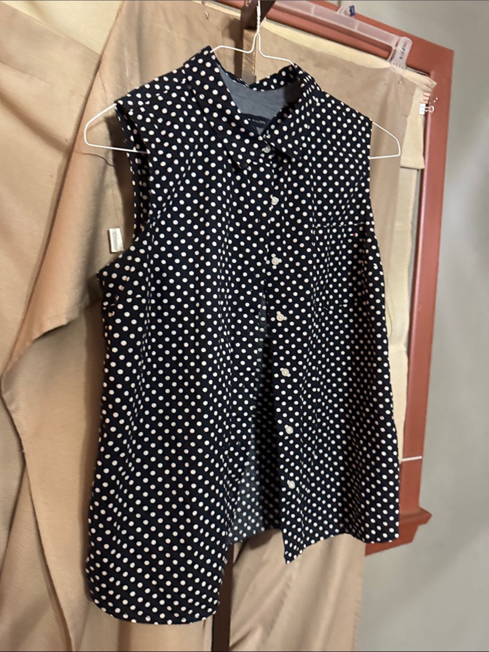 Tommy Hilfiger Navy and White Polka Dot Sleeveless Blouse
